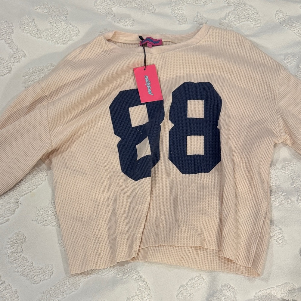Edikted Beige Sweater with Navy Number Print